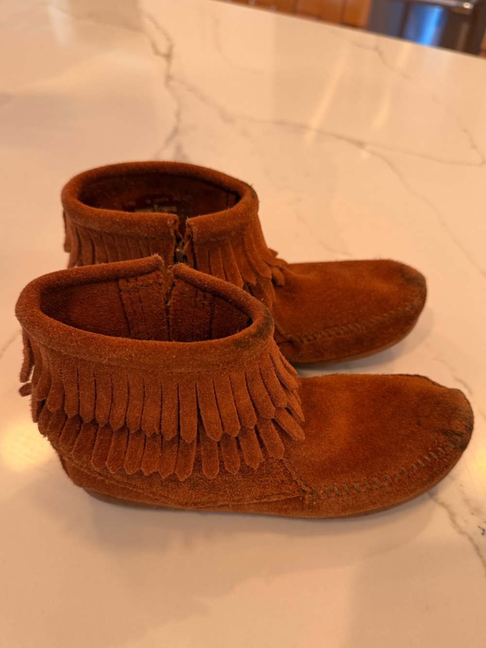 Kids Minnetonka Suede Fringe Ankle Boots - Brown size 13
